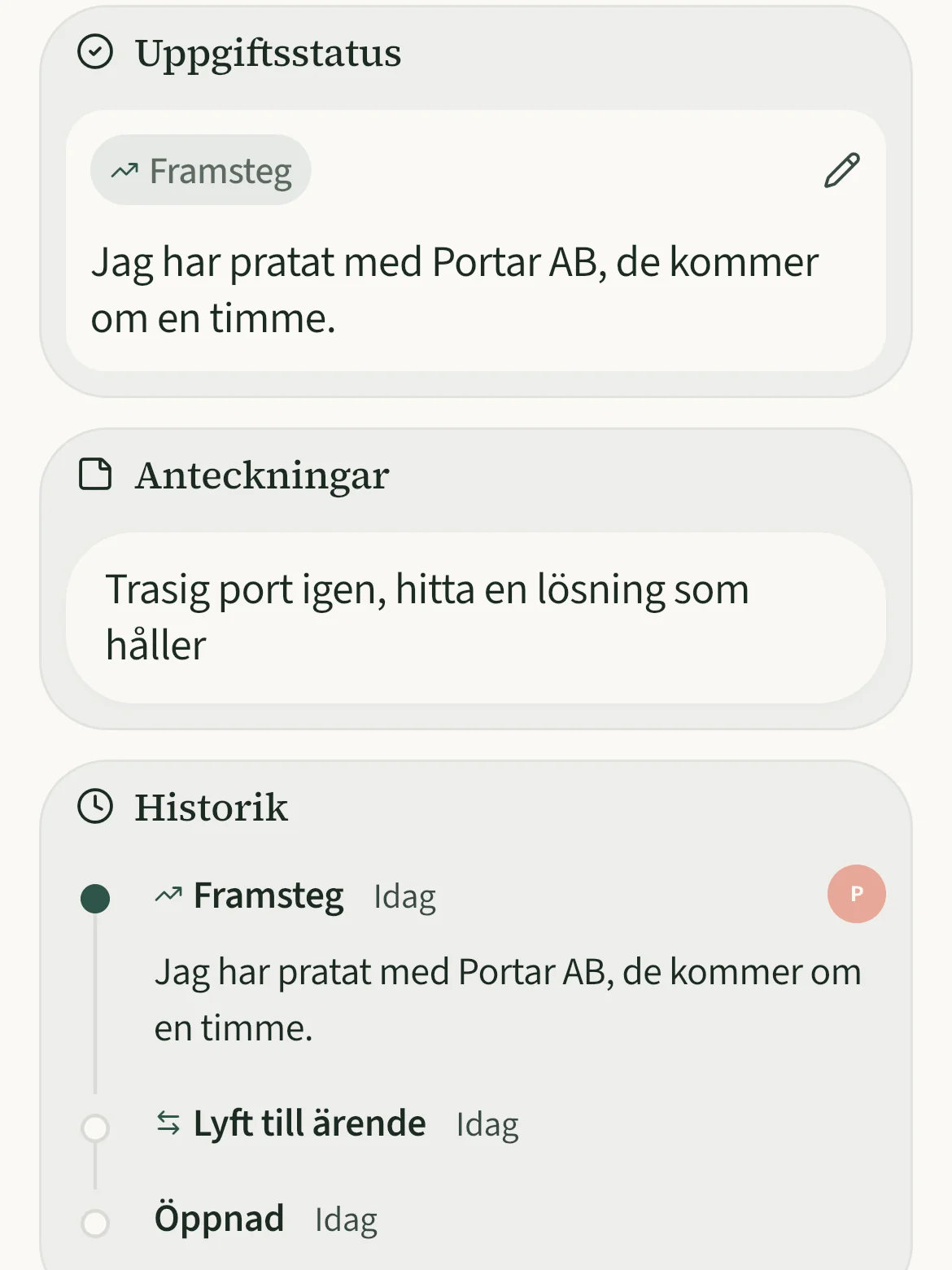 Ärendets historik med den nya uppdateringen