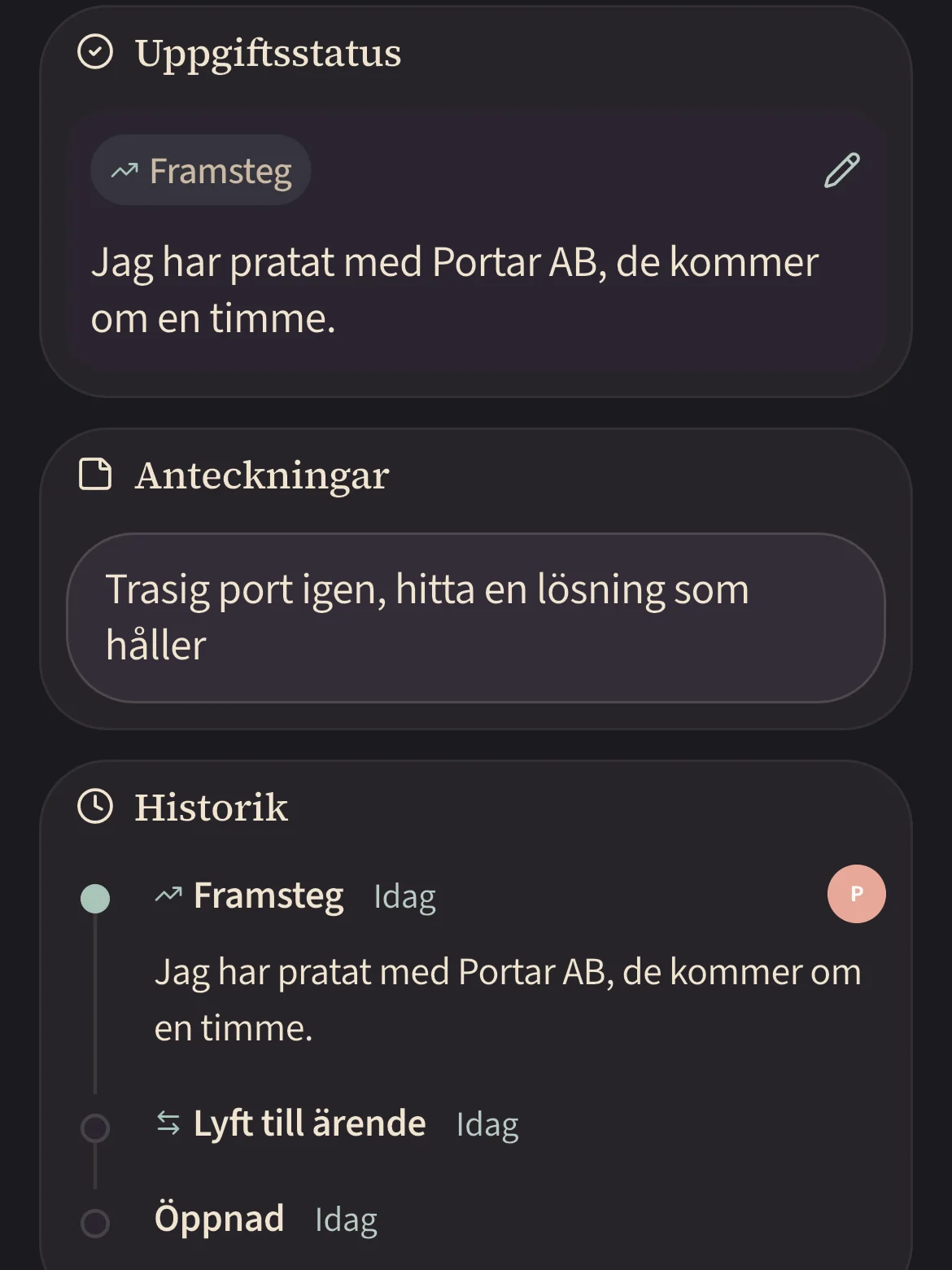 Ärendets historik med den nya uppdateringen