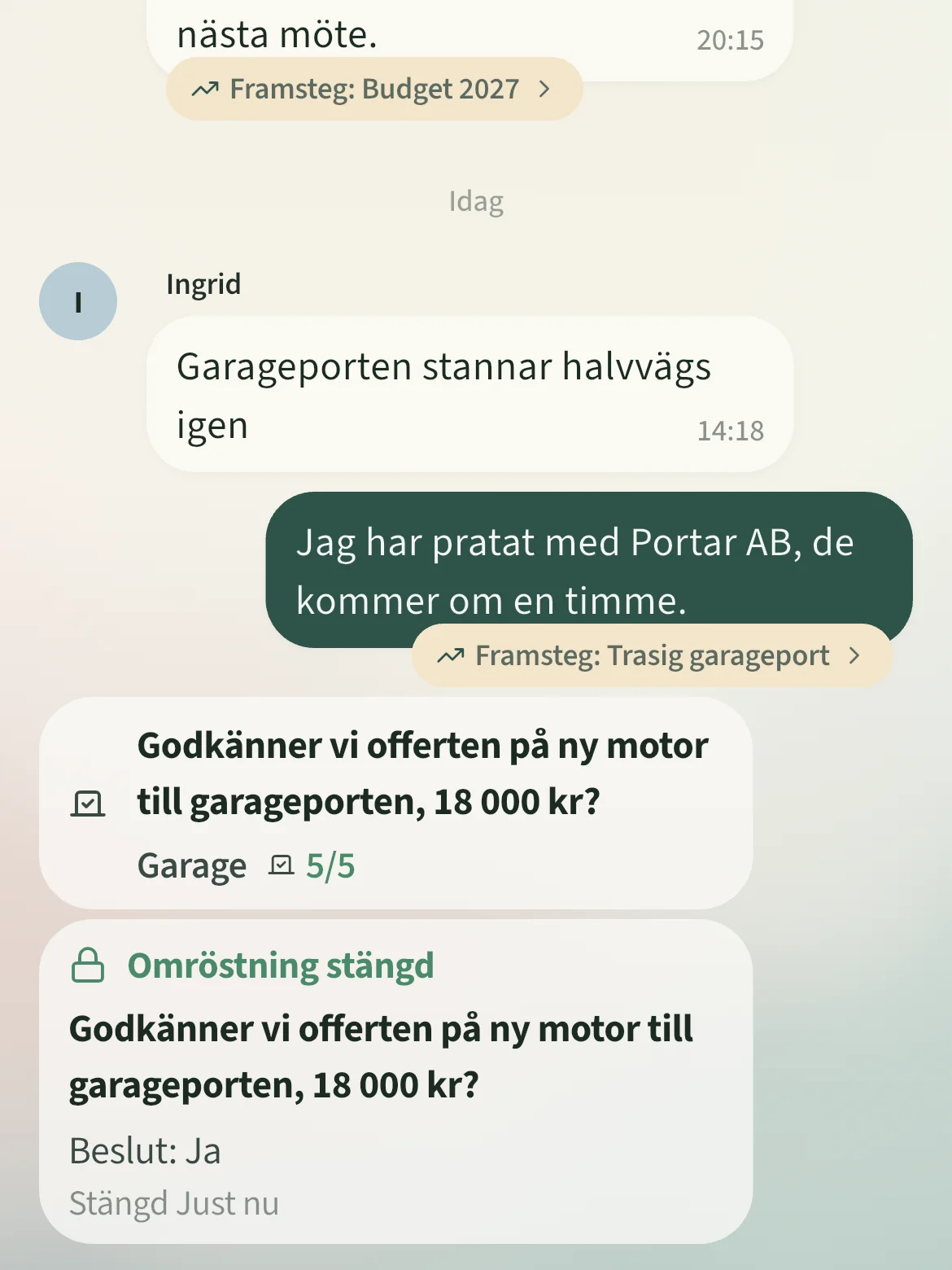 Stängd omröstning med beslutet Ja